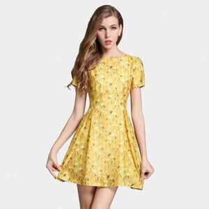 SSXR Imported Fit & Flare Birds Yellow Gold Mini Dress Size XXXL (14)